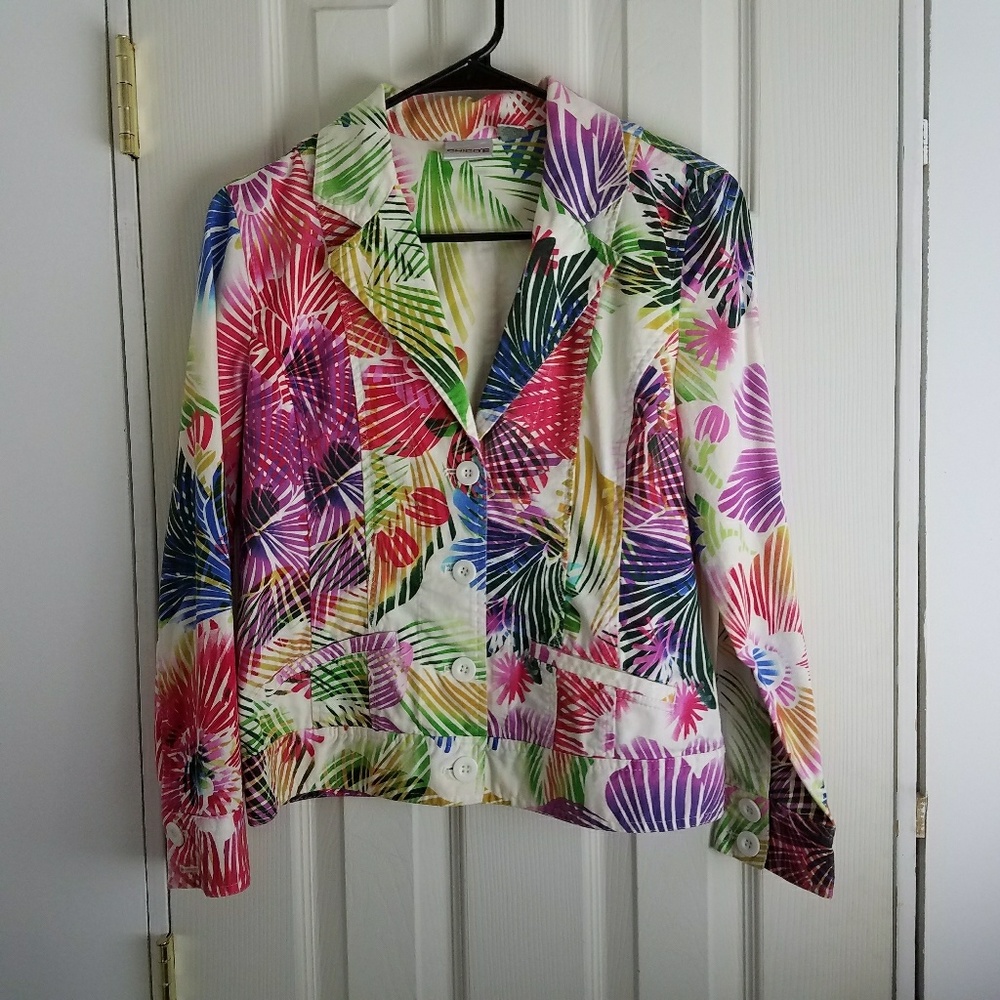 CHICO'S Rainbow Multi Color Abstract Floral Blazer